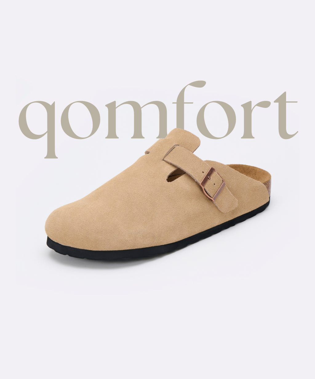 NWT Tan Suede Slip-On Clogs with Buckle By Qomfort New Genuine Suede Clogs by Qomfort Co main image 3